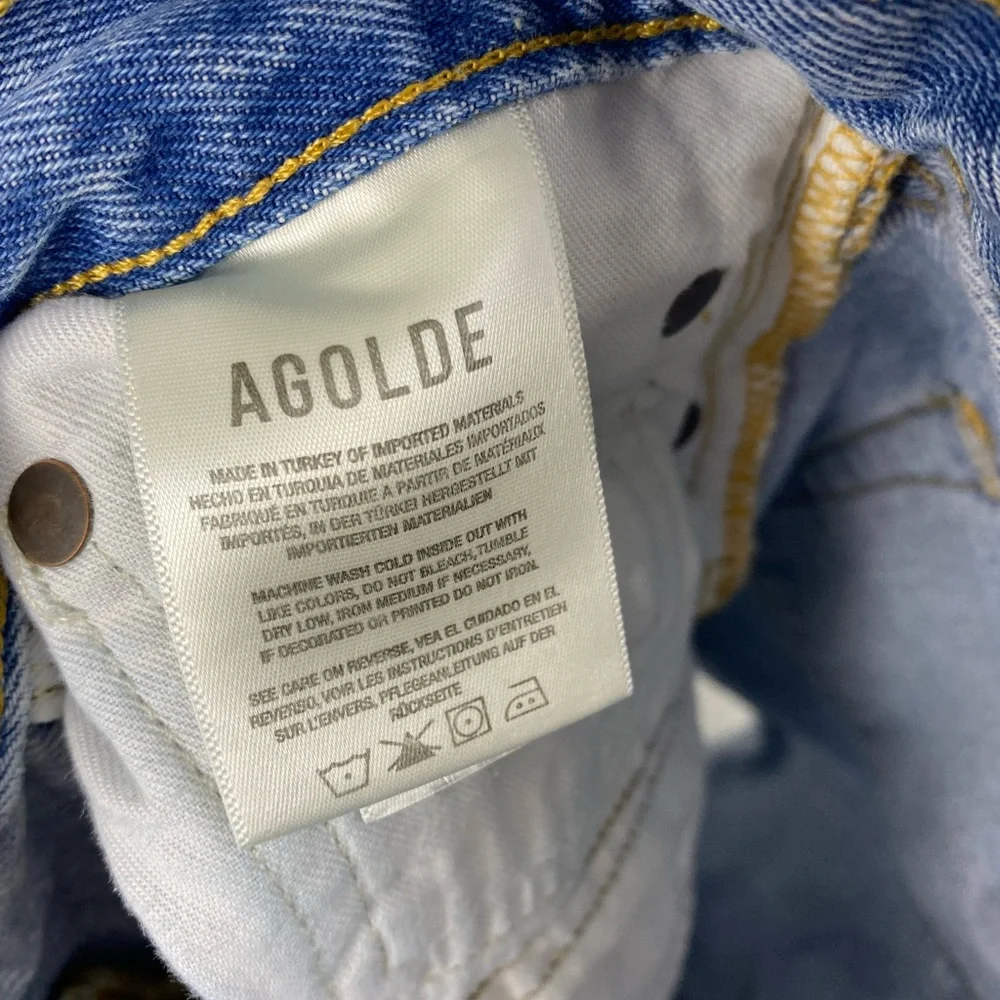 AGOLDE Parker Long Distressed Button Fly Blue Shorts Women’s size 28 - Picture 4 of 15